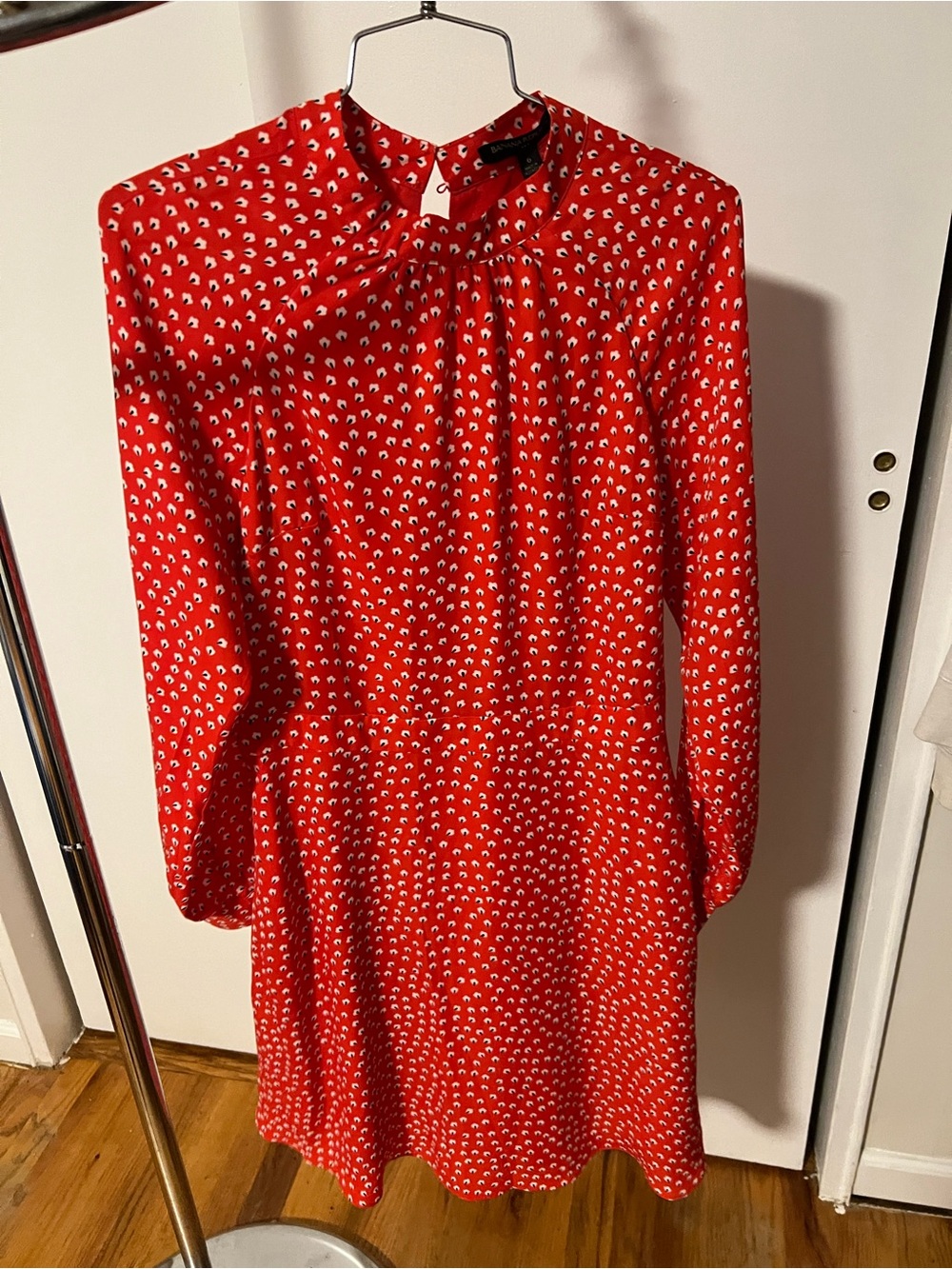 Banana Republic Red Printed Long-Sleeve Fit & Flare Dress